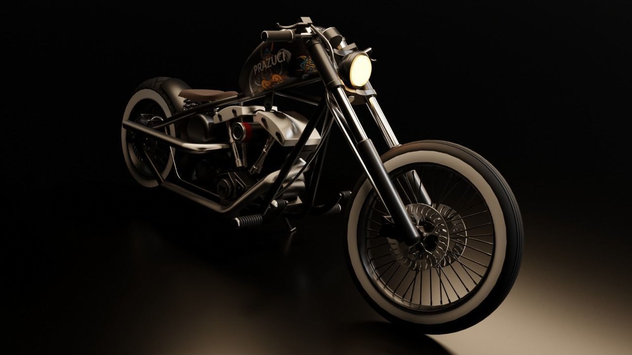 Custom Harley Davidson Bobber Low-poly 3D model_1