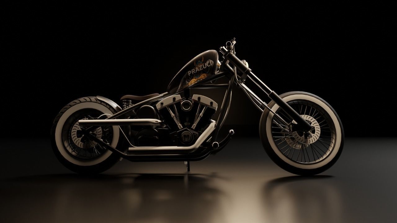 Custom Harley Davidson Bobber Low-poly 3D model_4