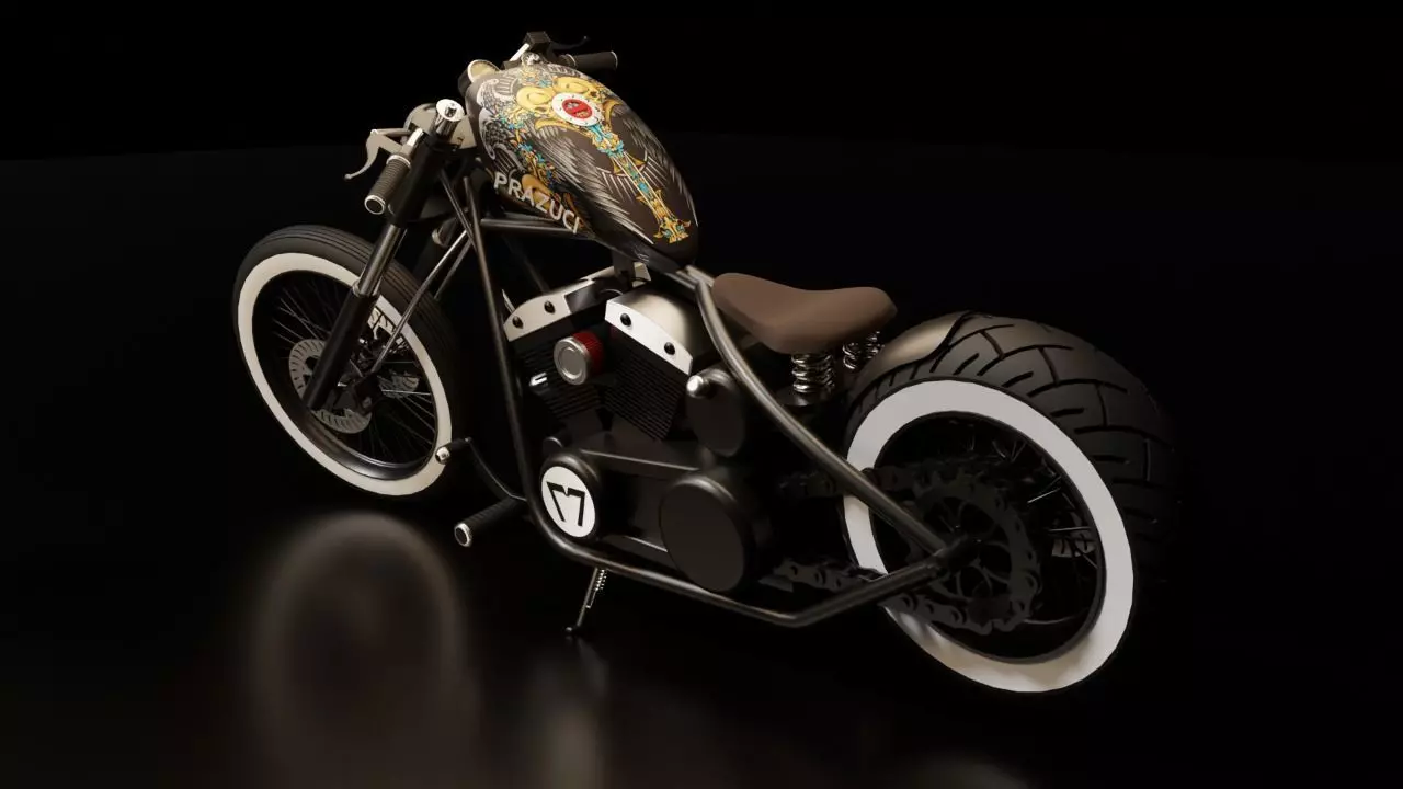 Custom Harley Davidson Bobber Low-poly 3D model_0