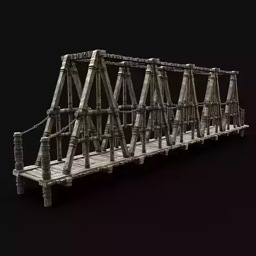BRIDGE MEDIEVAL WOODEN PLATFORM CONSTRUCTION ENTERABLE Low-poly 3D model