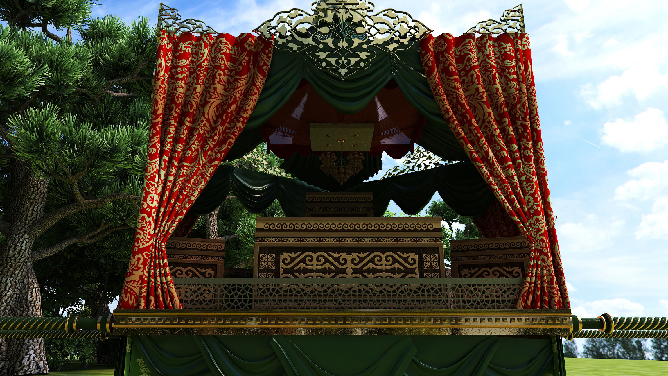Palanquin 2 traditional islamic tent with canopy 3D model_1