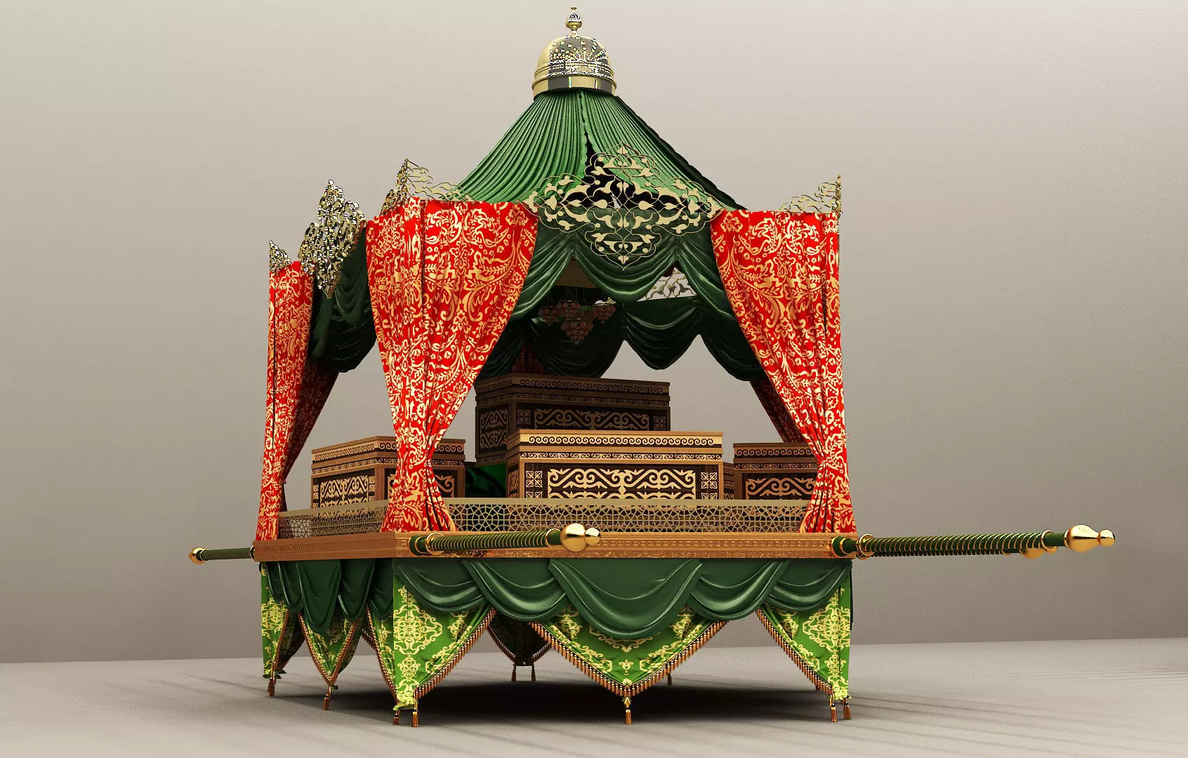 Palanquin 2 traditional islamic tent with canopy 3D model_0