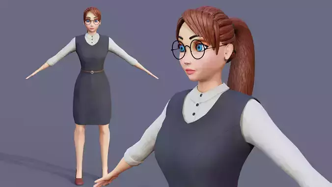 Cartoon Office Girl No Rigg Blender 