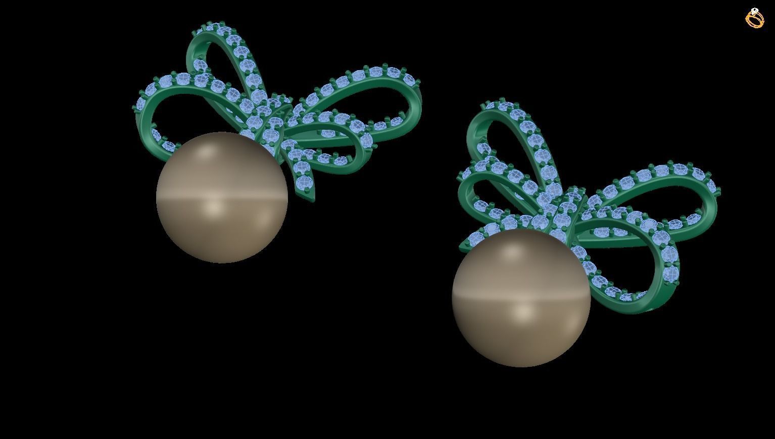 earring butterfly earrings with pearls and diamonds 3D print model_1