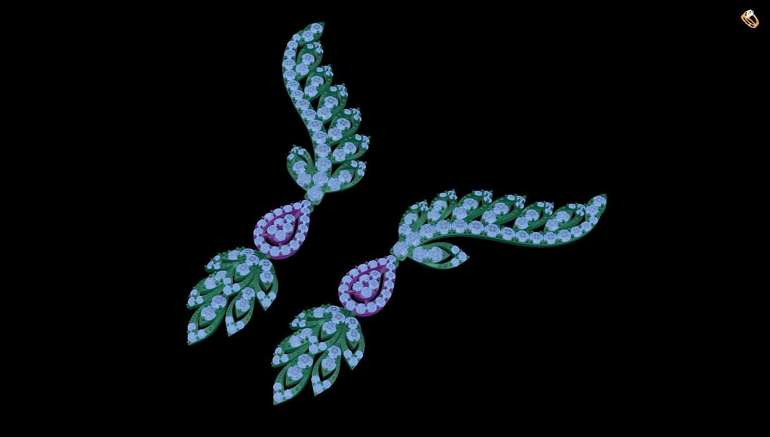 earring emerald and diamond earrings 3D print model_1