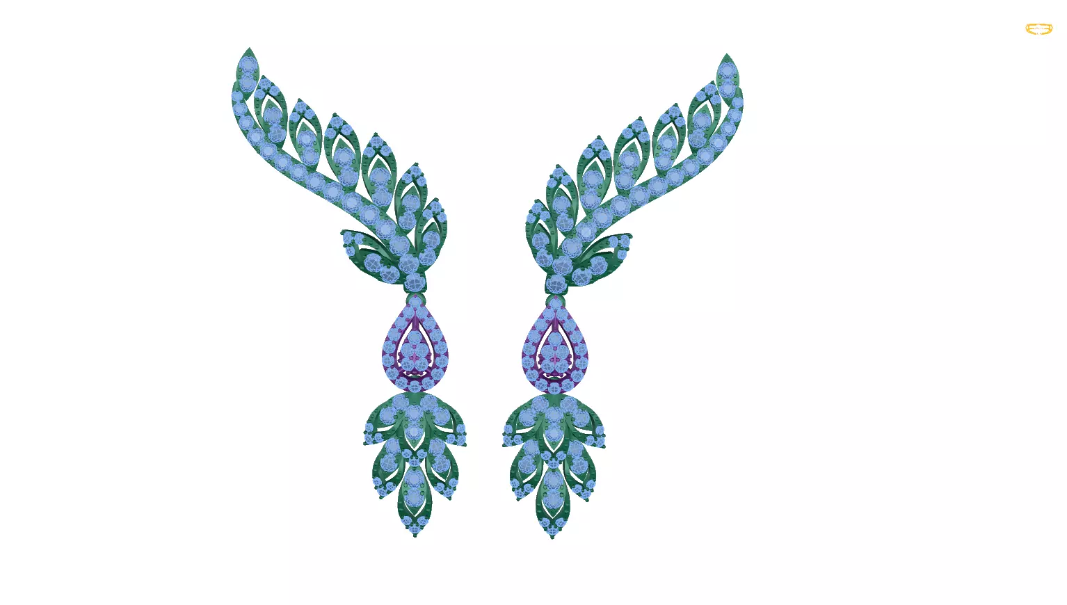 earring emerald and diamond earrings 3D print model_0