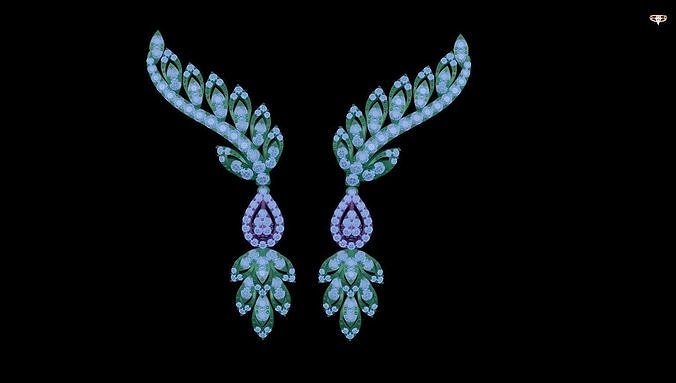 earring emerald and diamond earrings 3D print model