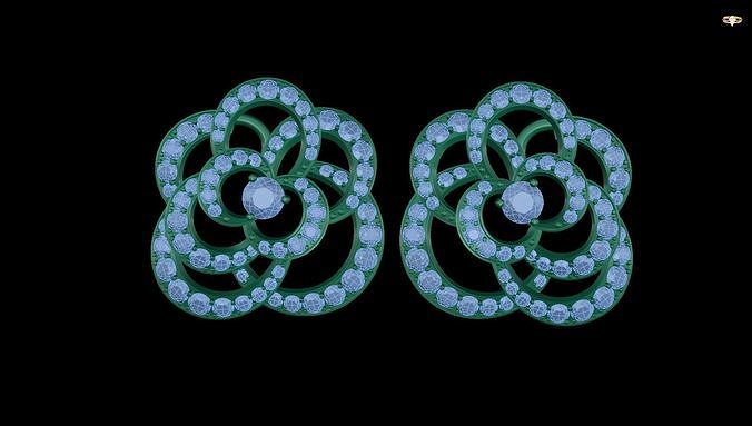 earring emerald and diamond earrings 3D print model