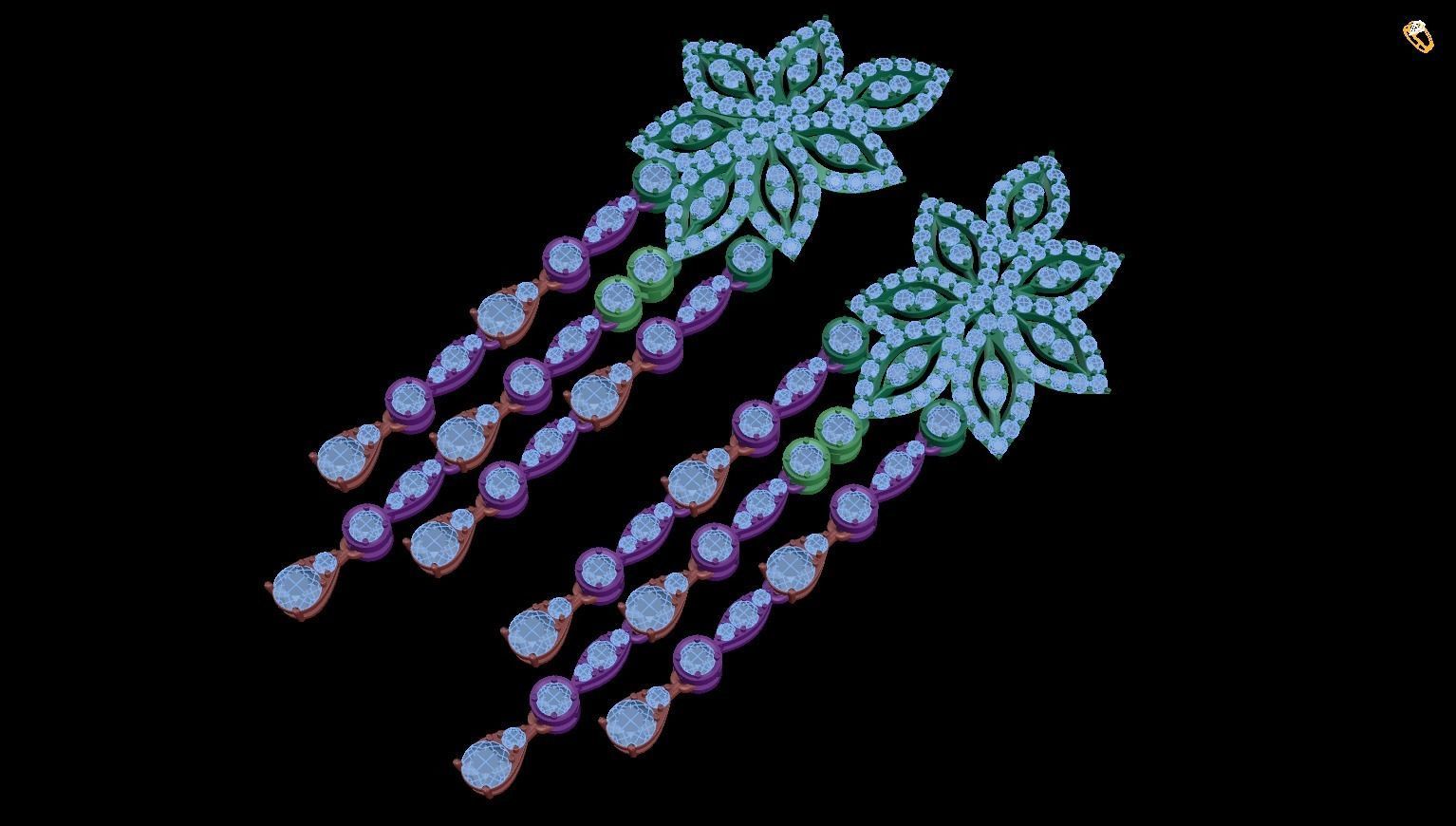 earring pair of earrings with crystals 3D print model_1