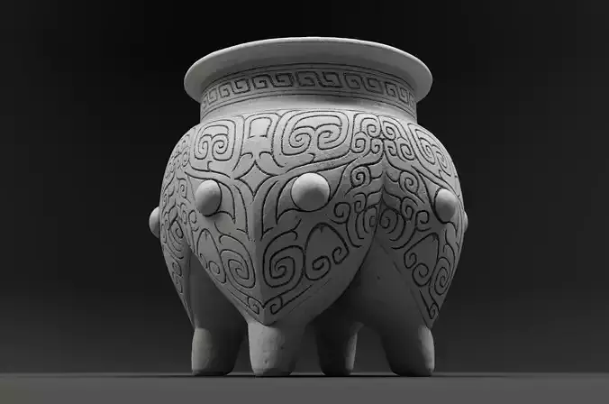 3D printable model Taotie pattern quadruped vessel  3D print model