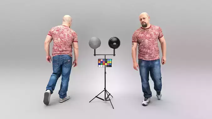 Bald man walking 358 Low-poly 3D model