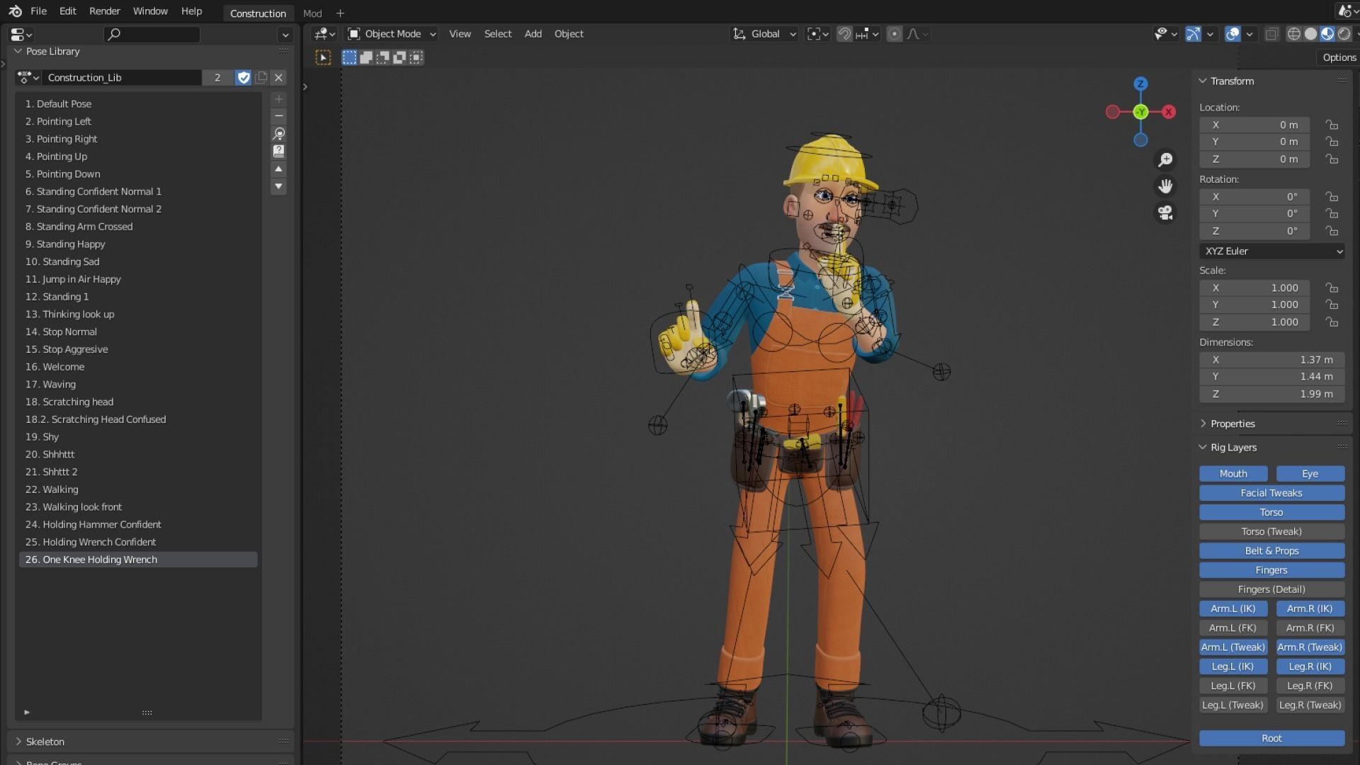 Male Cartoon Worker Builder Character  3D model_8