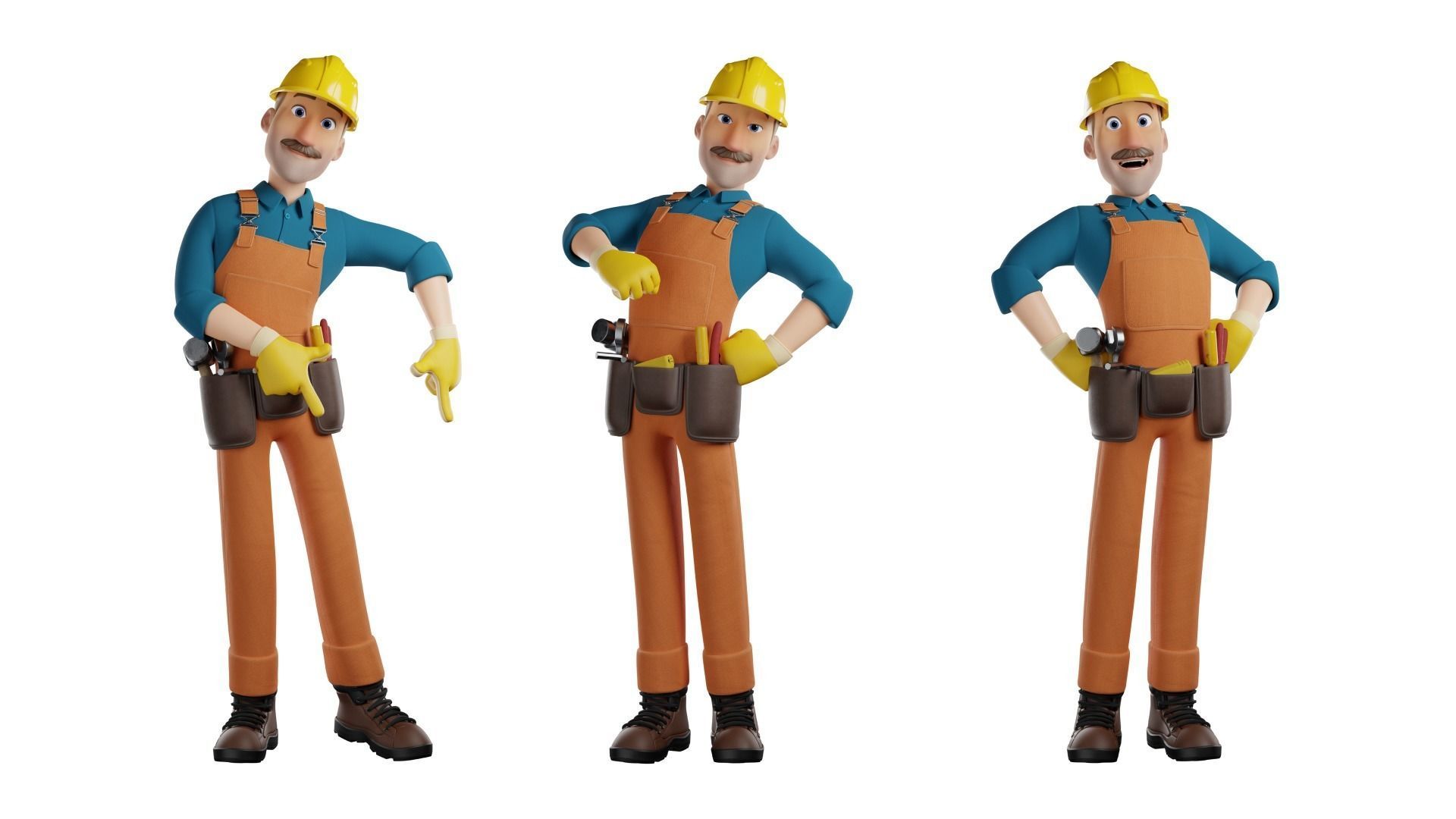 Male Cartoon Worker Builder Character  3D model_7