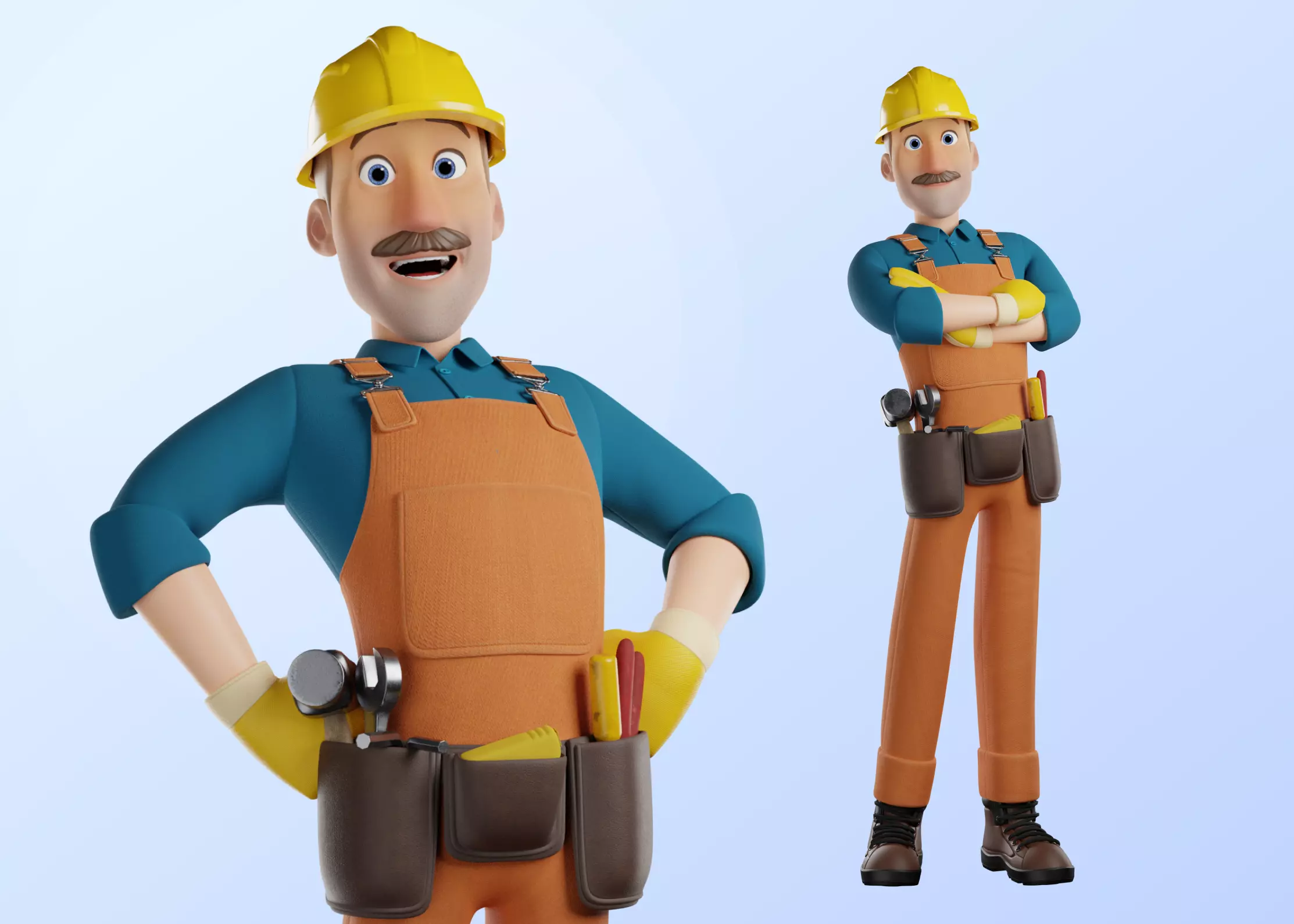 Male Cartoon Worker Builder Character  3D model_0