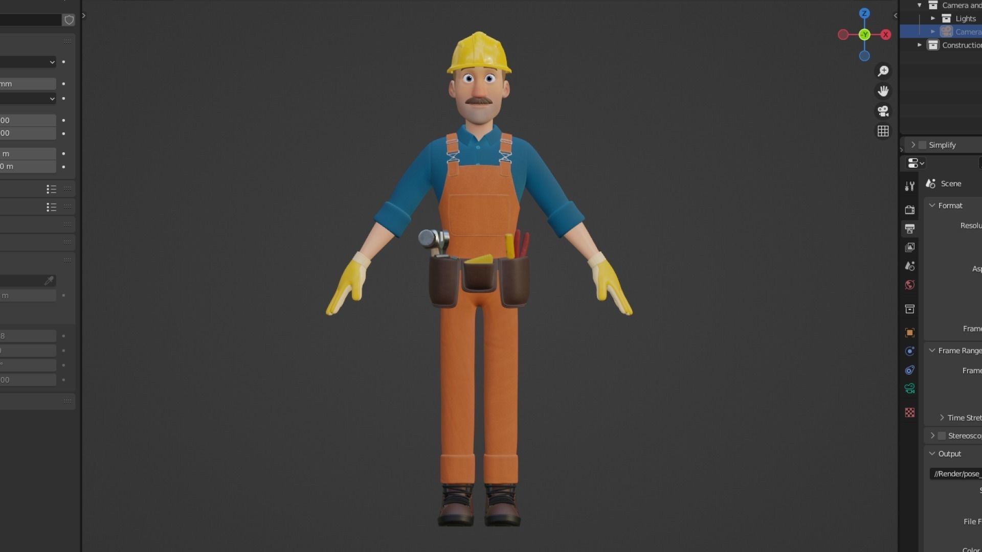Male Cartoon Worker Builder Character  3D model_11