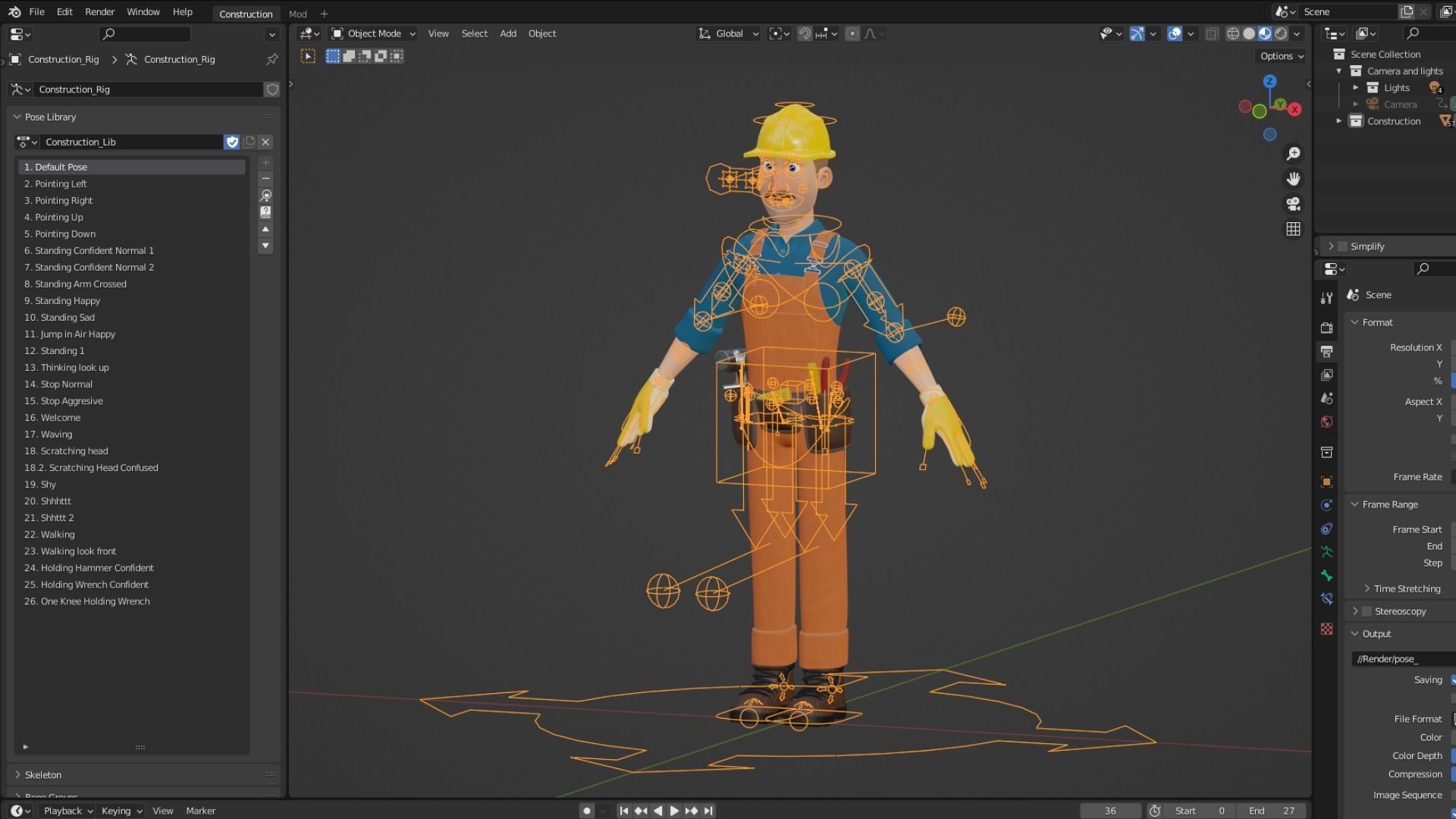 Male Cartoon Worker Builder Character  3D model_16