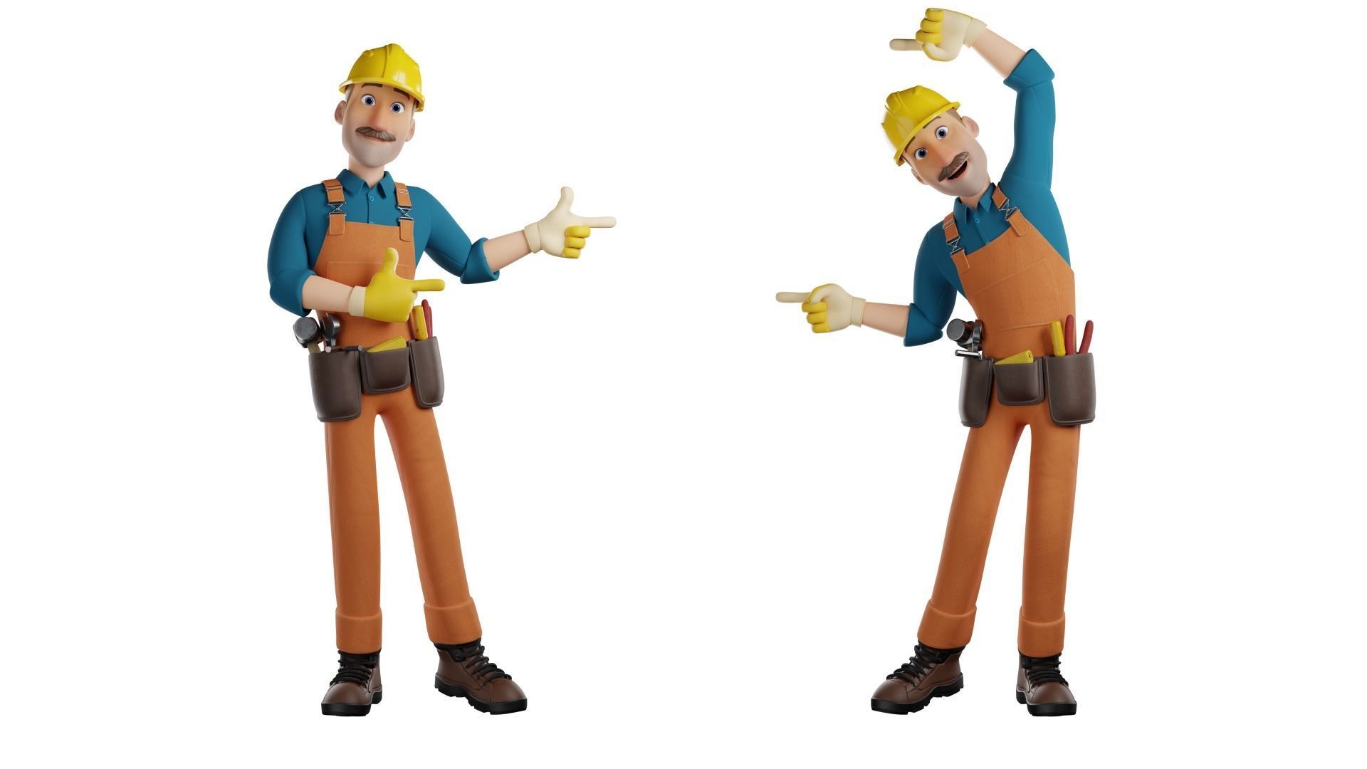 Male Cartoon Worker Builder Character  3D model_6