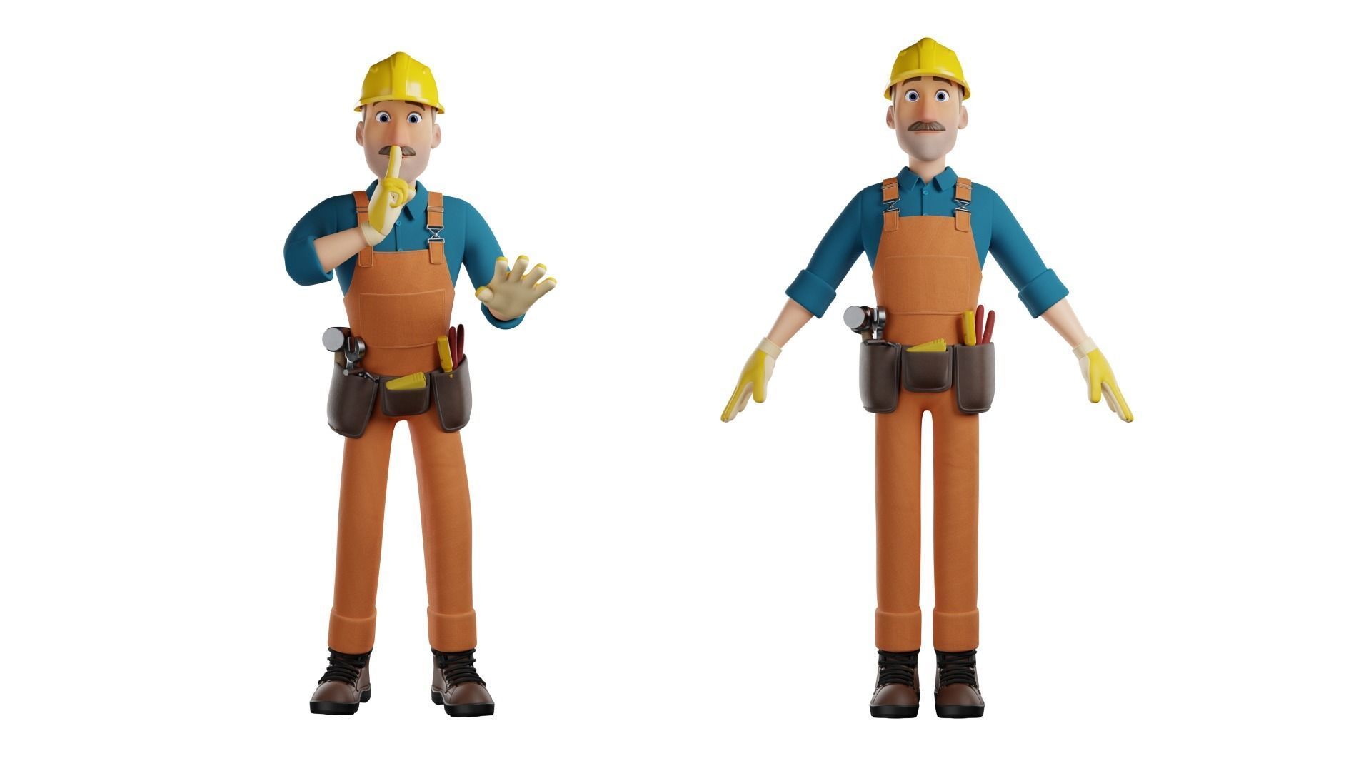 Male Cartoon Worker Builder Character  3D model_4