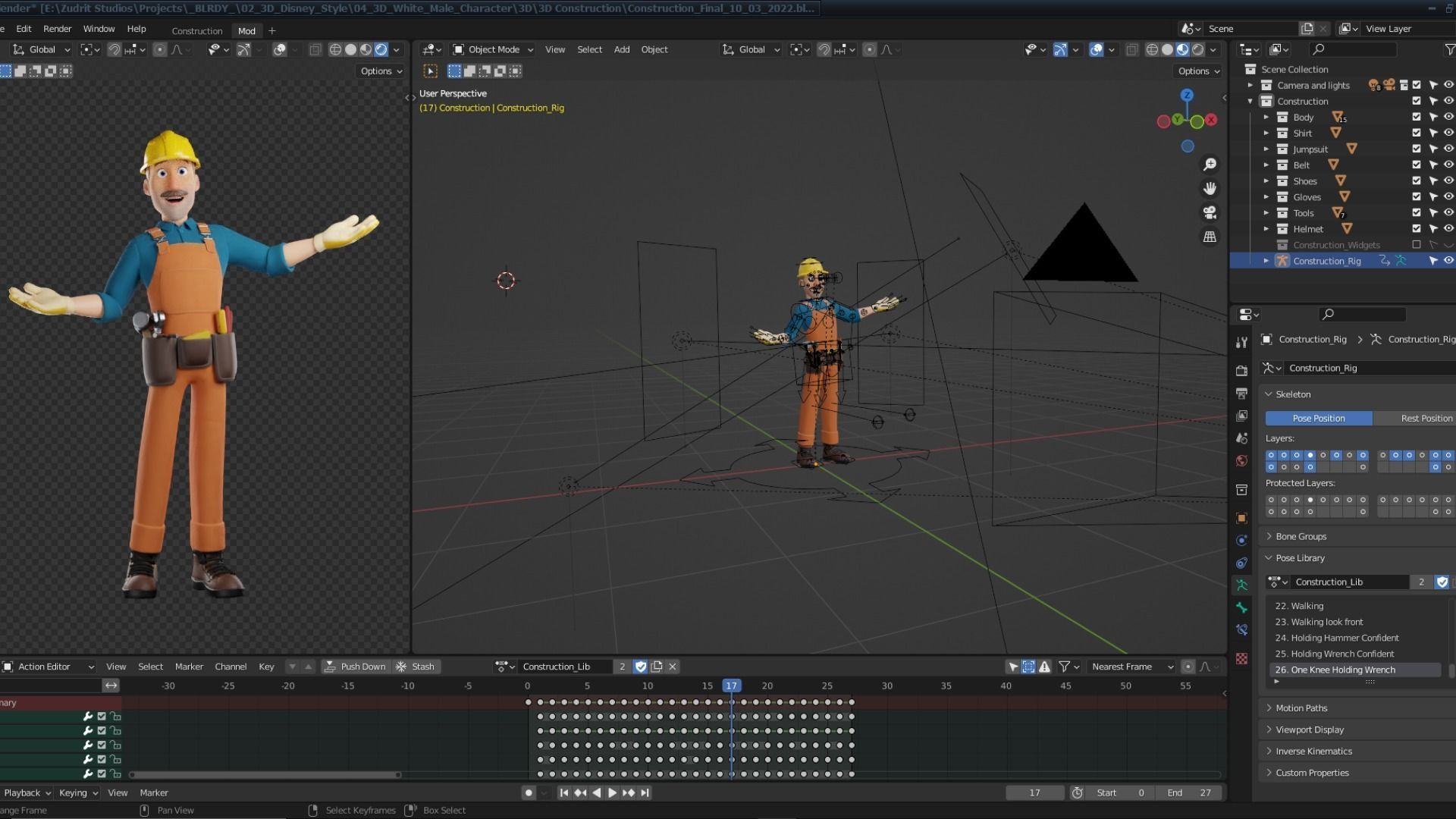 Male Cartoon Worker Builder Character  3D model_3