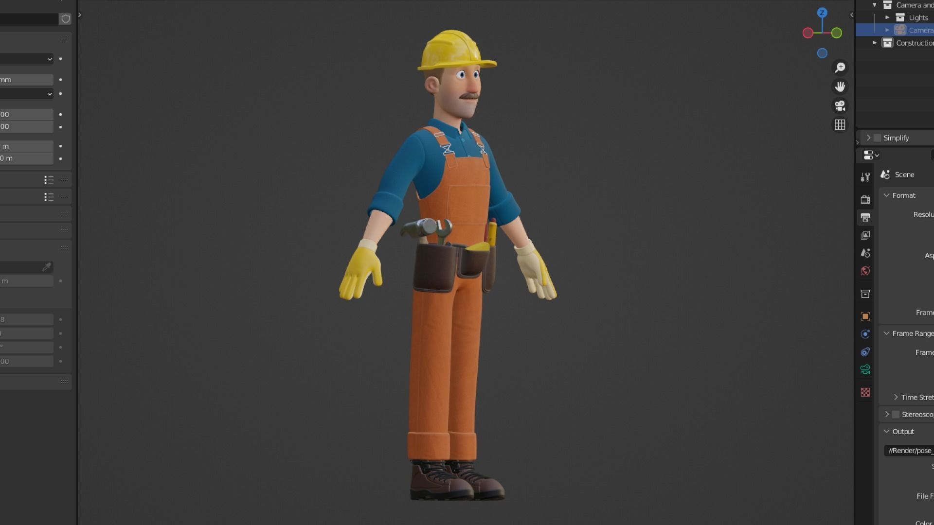 Male Cartoon Worker Builder Character  3D model_12