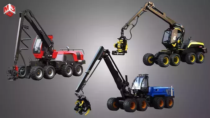 Forestry Harvesters - Tree Cutters - 3 in 1 Package 3D Model Collection