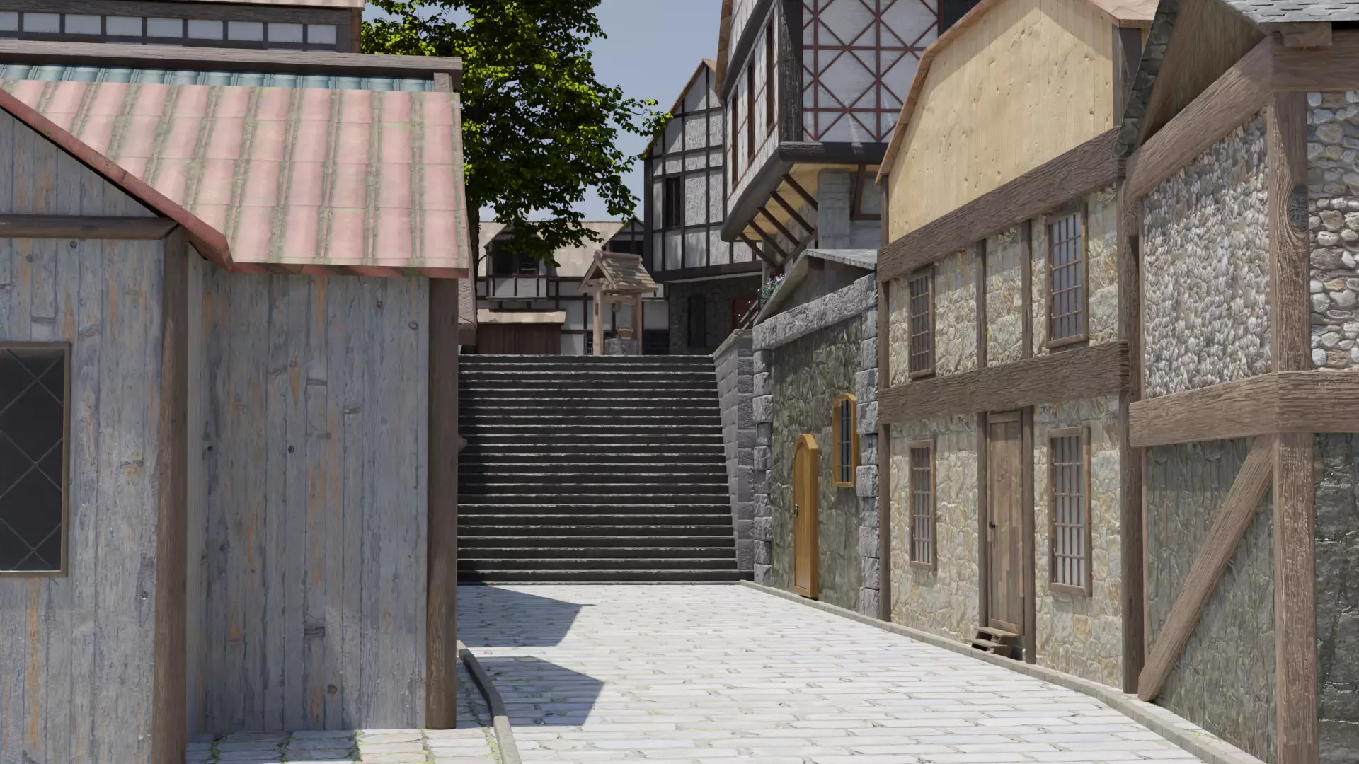 Medieval village 3D model_0