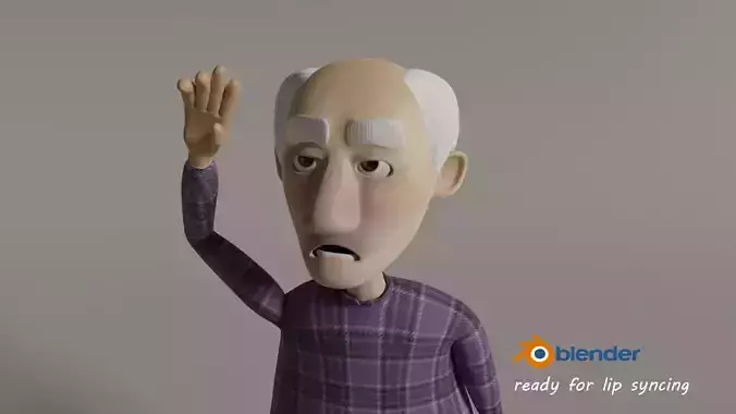 Old man cartoon Low-poly 3D model by rig blender 