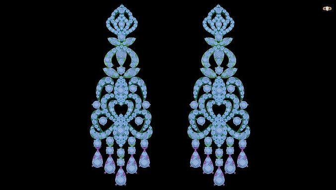 earring pair of earrings with crystals 3D print model