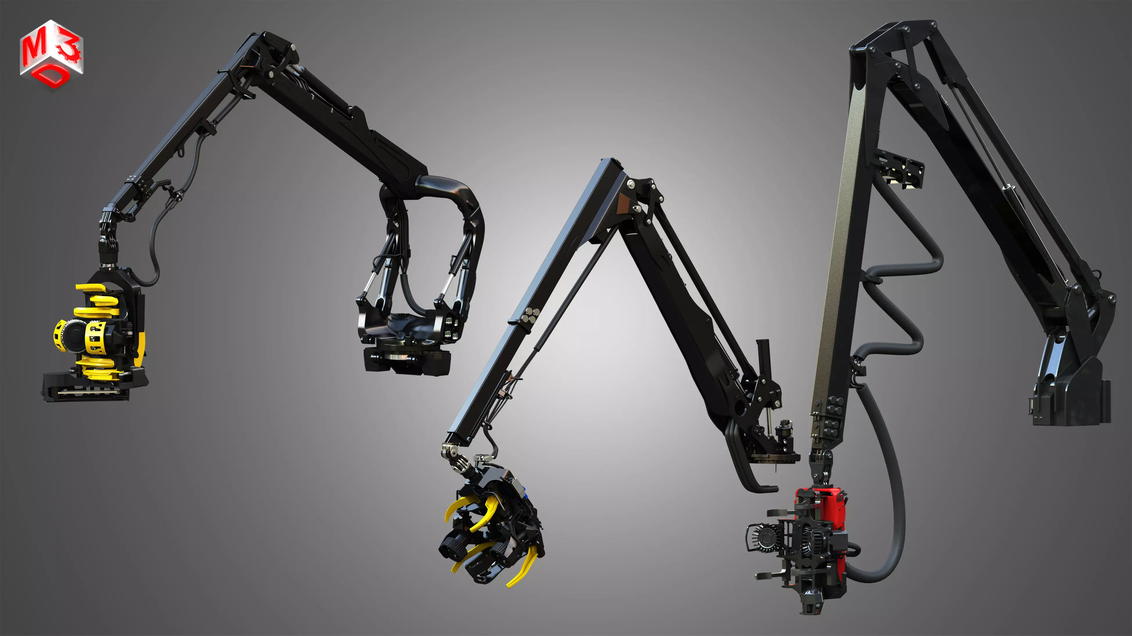 Forestry Harvester Cranes - 3 in 1 Package 3D Model Collection_0