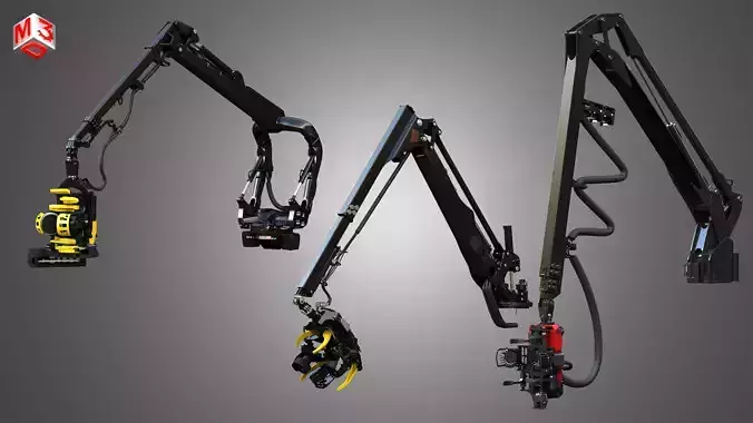 Forestry Harvester Cranes - 3 in 1 Package 3D Model Collection