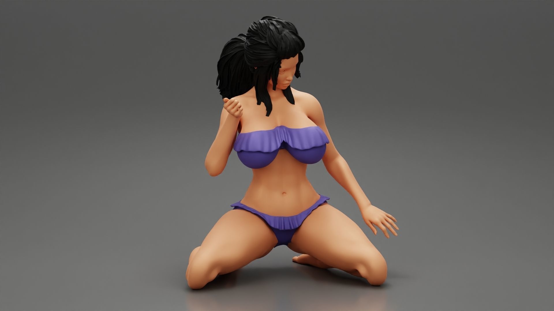 Girl On A Beach Sitting On Her Knees 3D print model_2