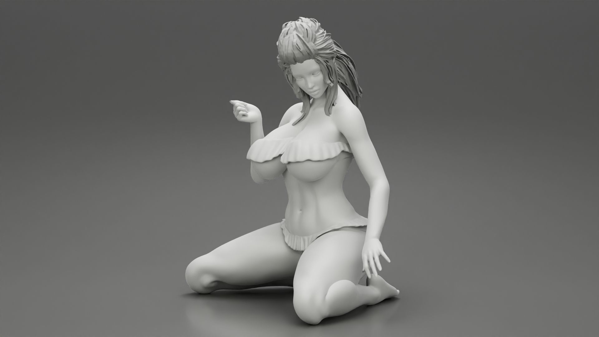 Girl On A Beach Sitting On Her Knees 3D print model_1