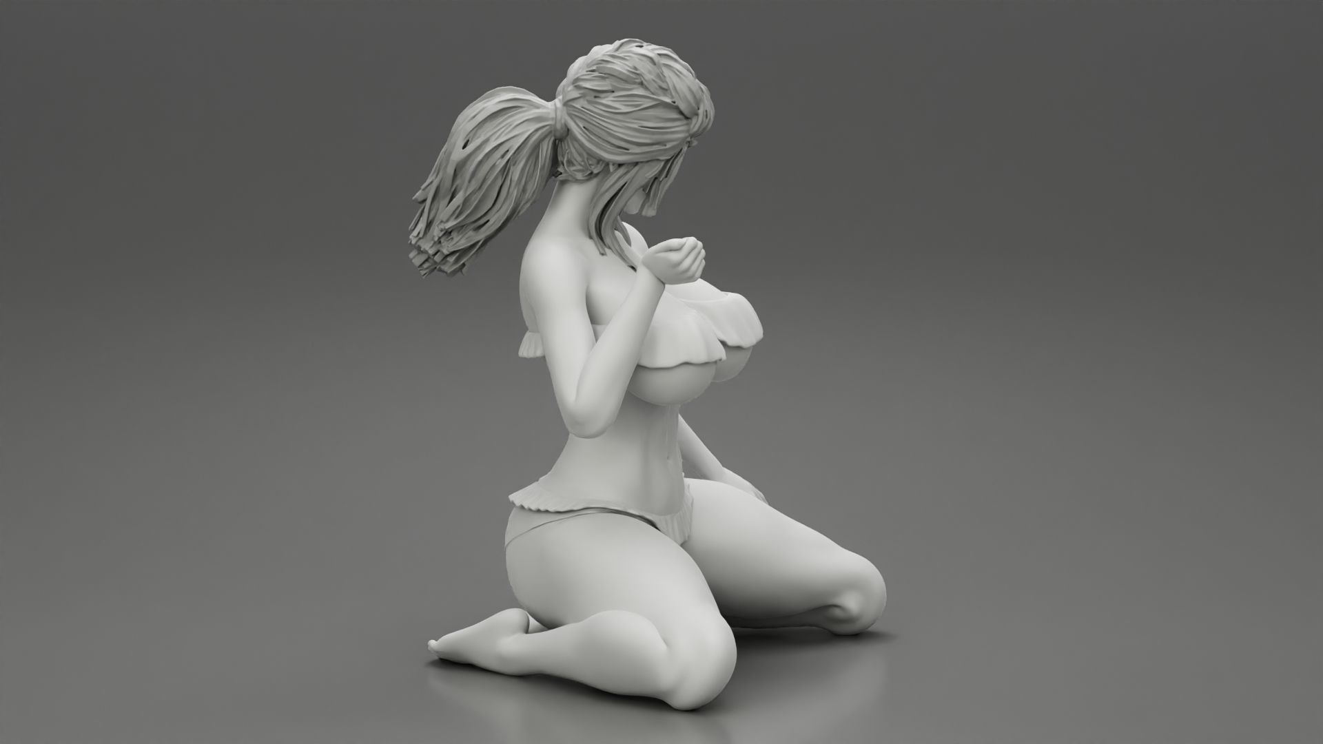 Girl On A Beach Sitting On Her Knees 3D print model_5