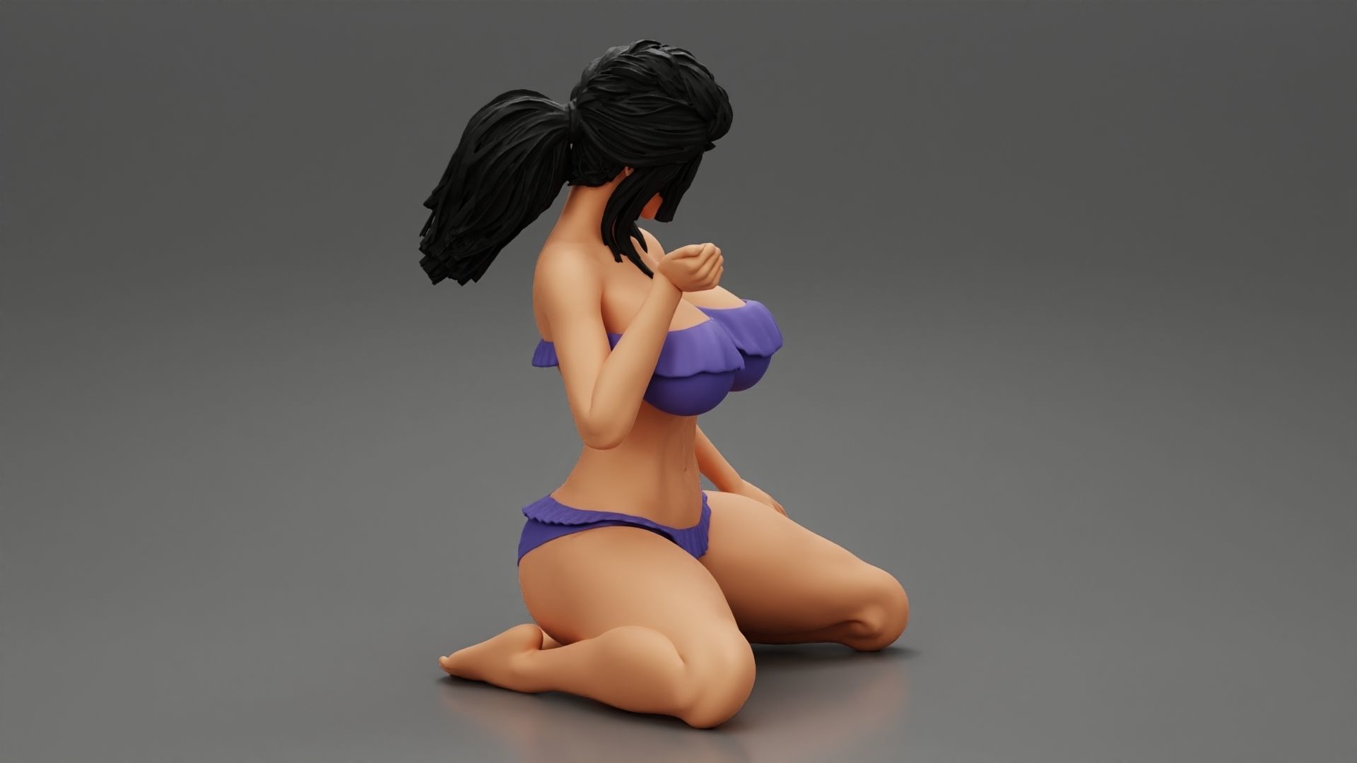Girl On A Beach Sitting On Her Knees 3D print model_4