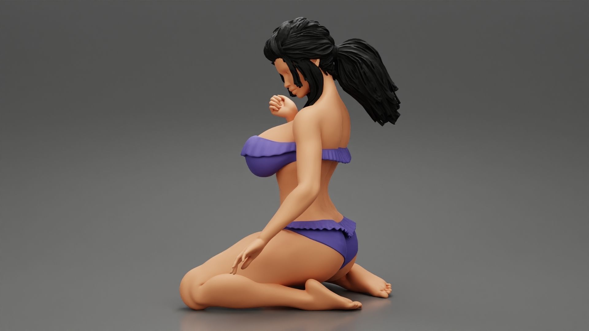 Girl On A Beach Sitting On Her Knees 3D print model_10