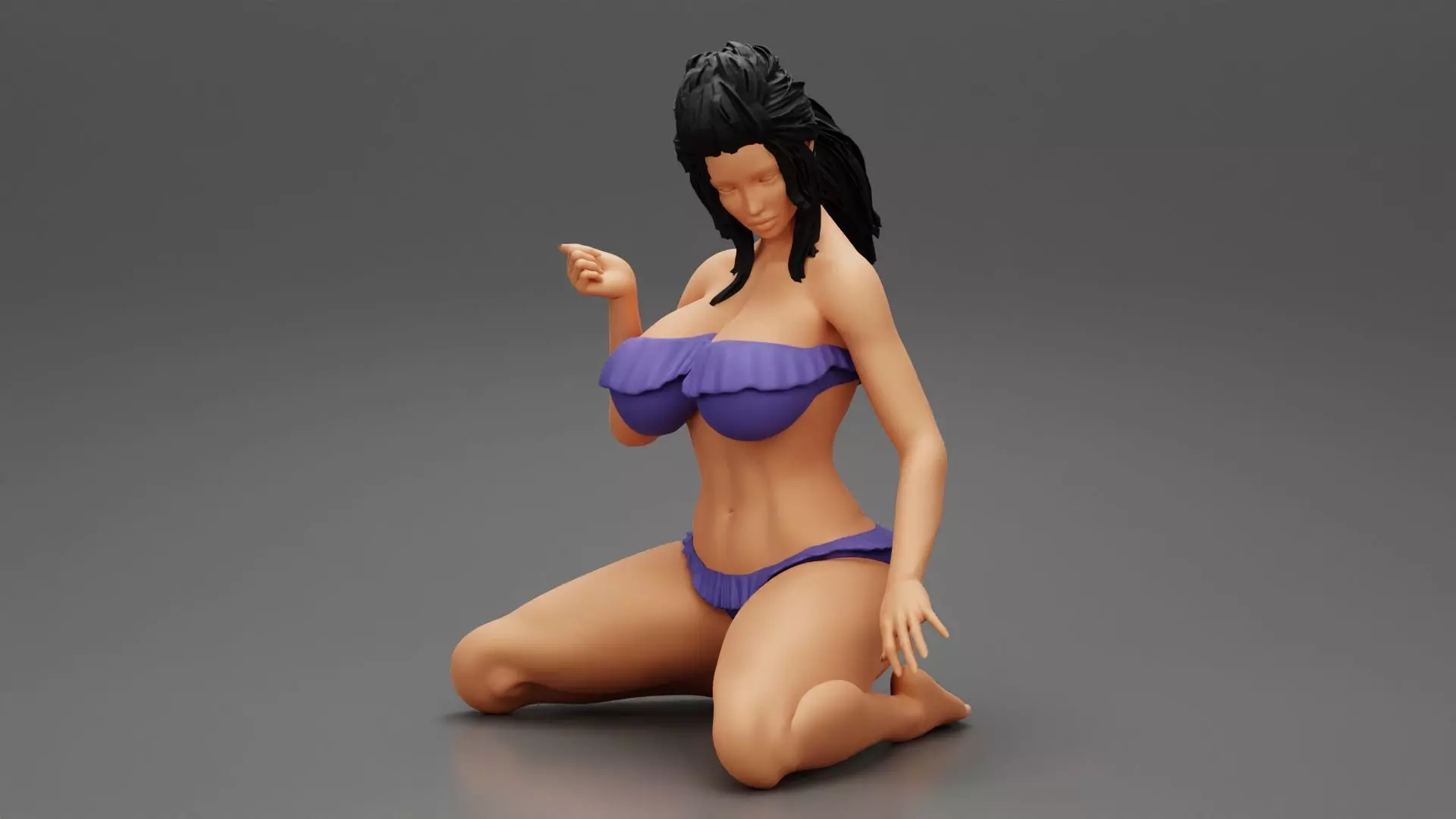 Girl On A Beach Sitting On Her Knees 3D print model_0