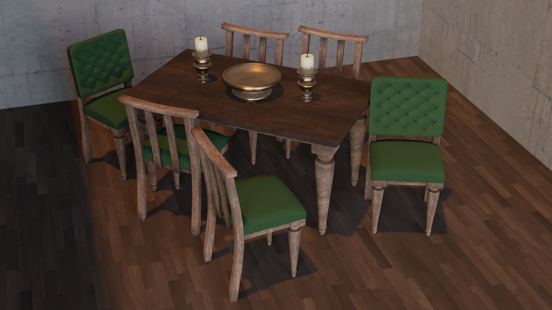 Table Set dining and chairs Low-poly 3D model_4