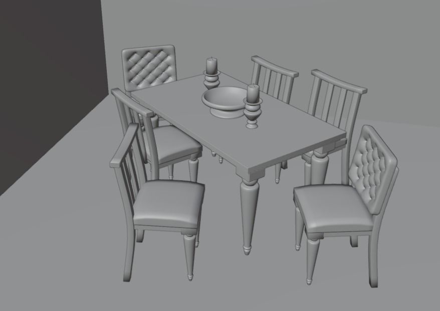 Table Set dining and chairs Low-poly 3D model_6