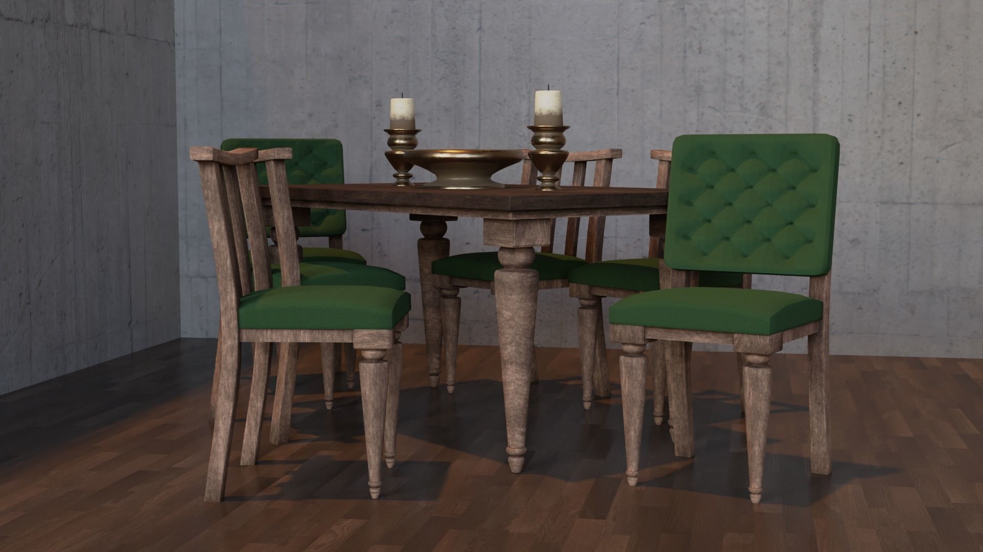 Table Set dining and chairs Low-poly 3D model_3