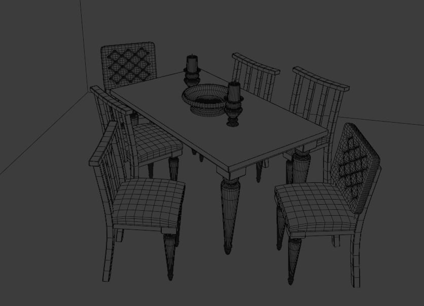 Table Set dining and chairs Low-poly 3D model_7
