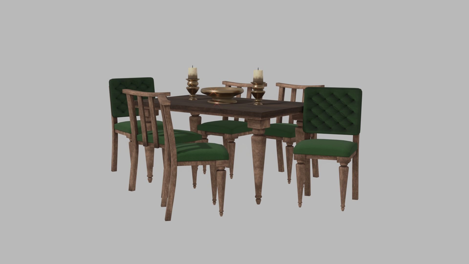 Table Set dining and chairs Low-poly 3D model_5
