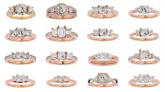 66 Tri Diamond Three Diamond Solitaire Rings