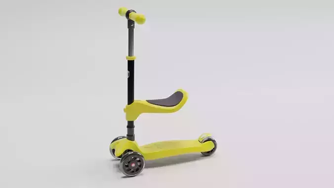 Yellow three wheeled scooter with seat for kids  S