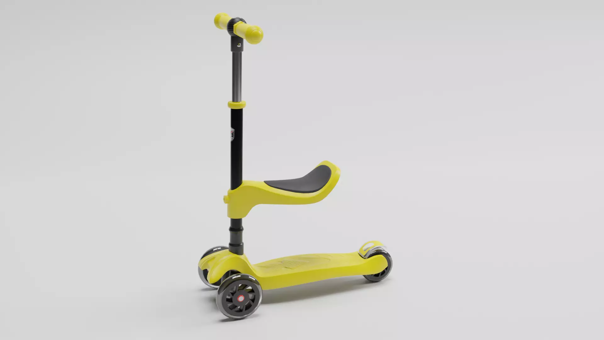 Yellow three wheeled scooter with seat for kids S Low-poly 3D model