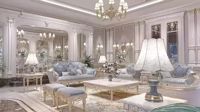 classical living room and dining room 3D model