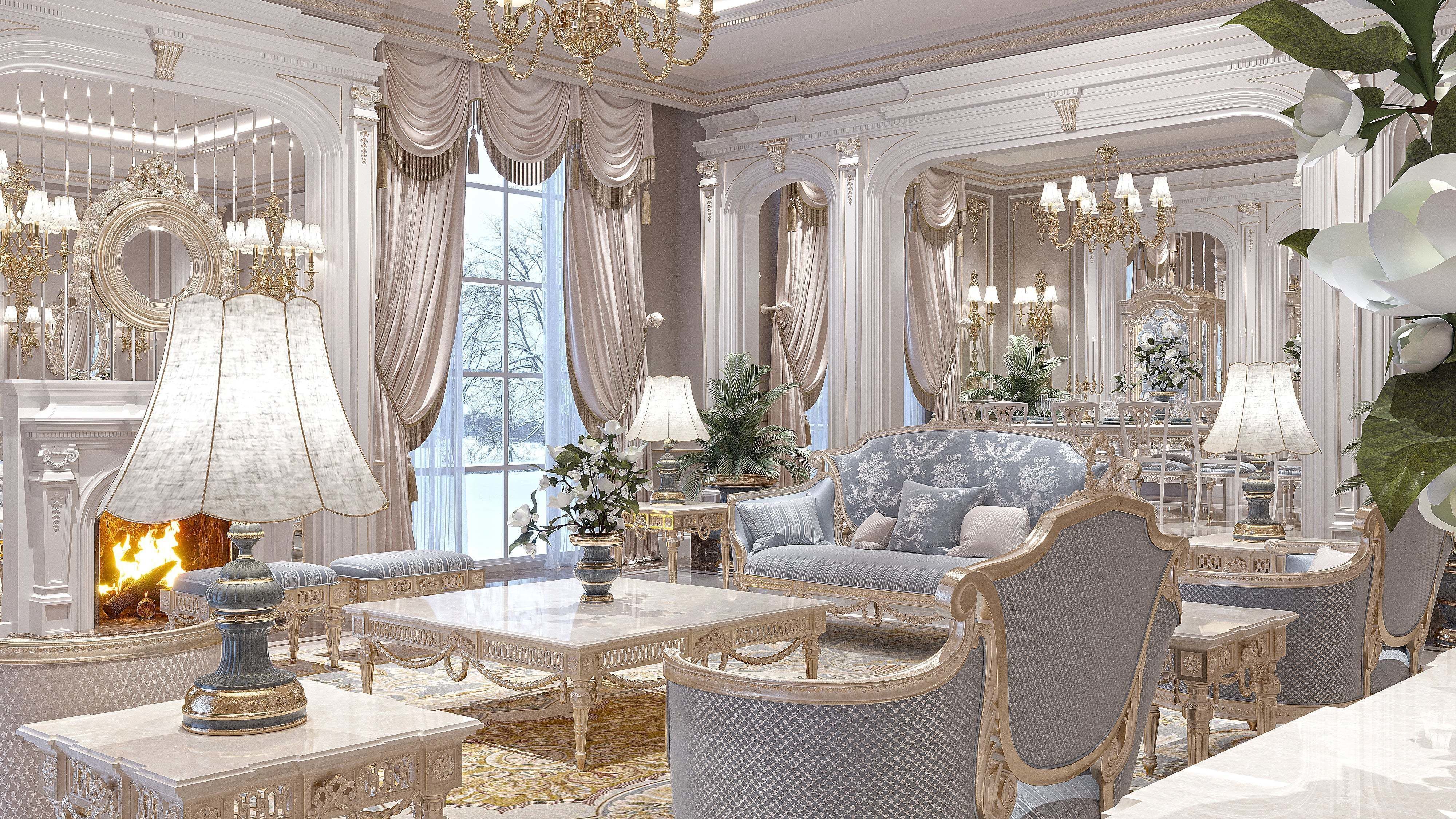classical living room and dining room 3D model_2