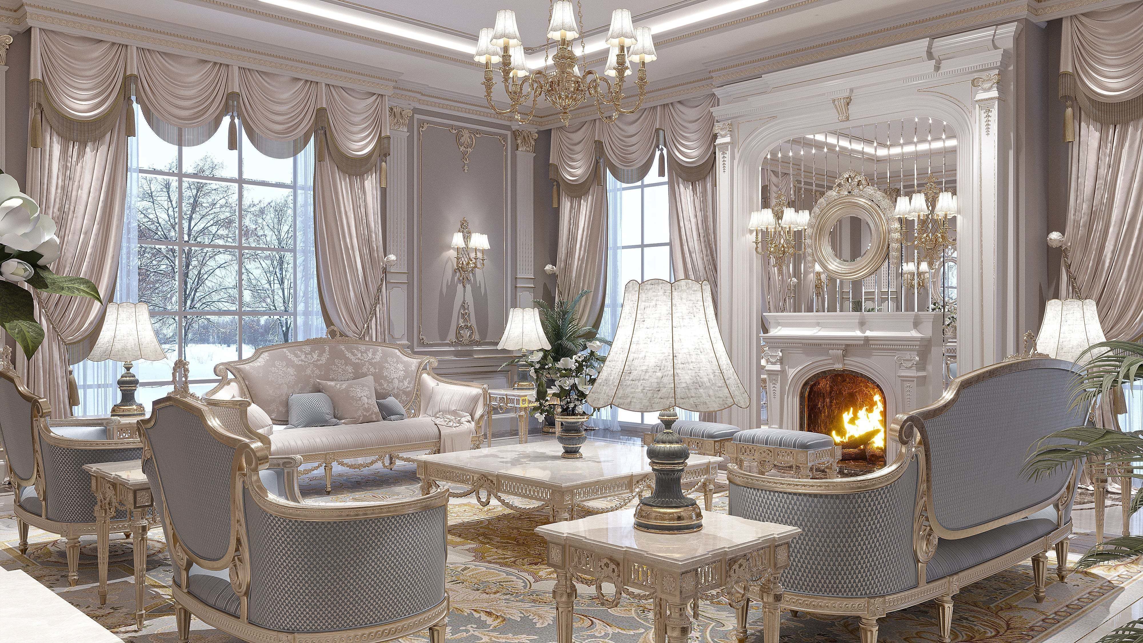classical living room and dining room 3D model_1