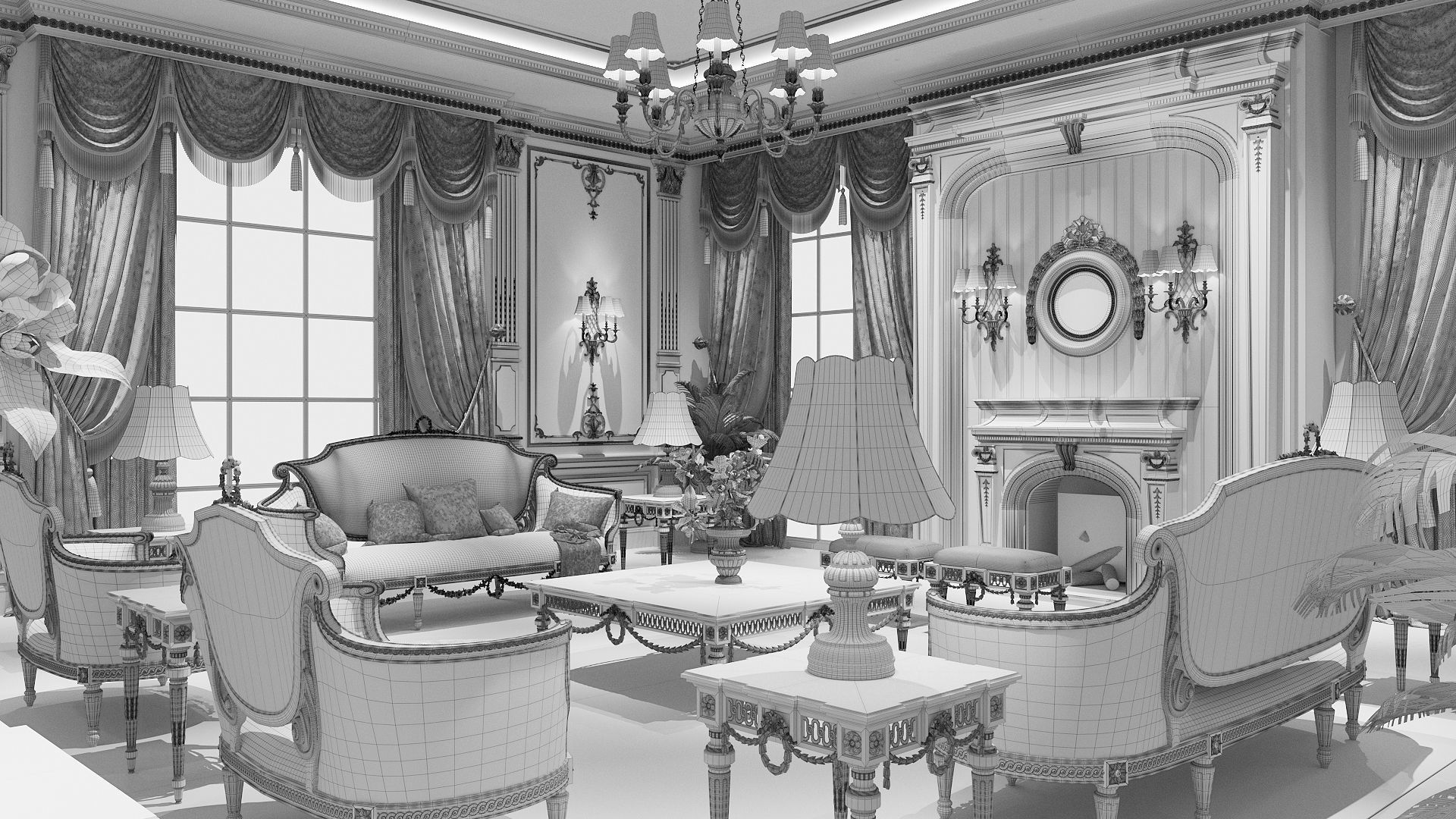 classical living room and dining room 3D model_20