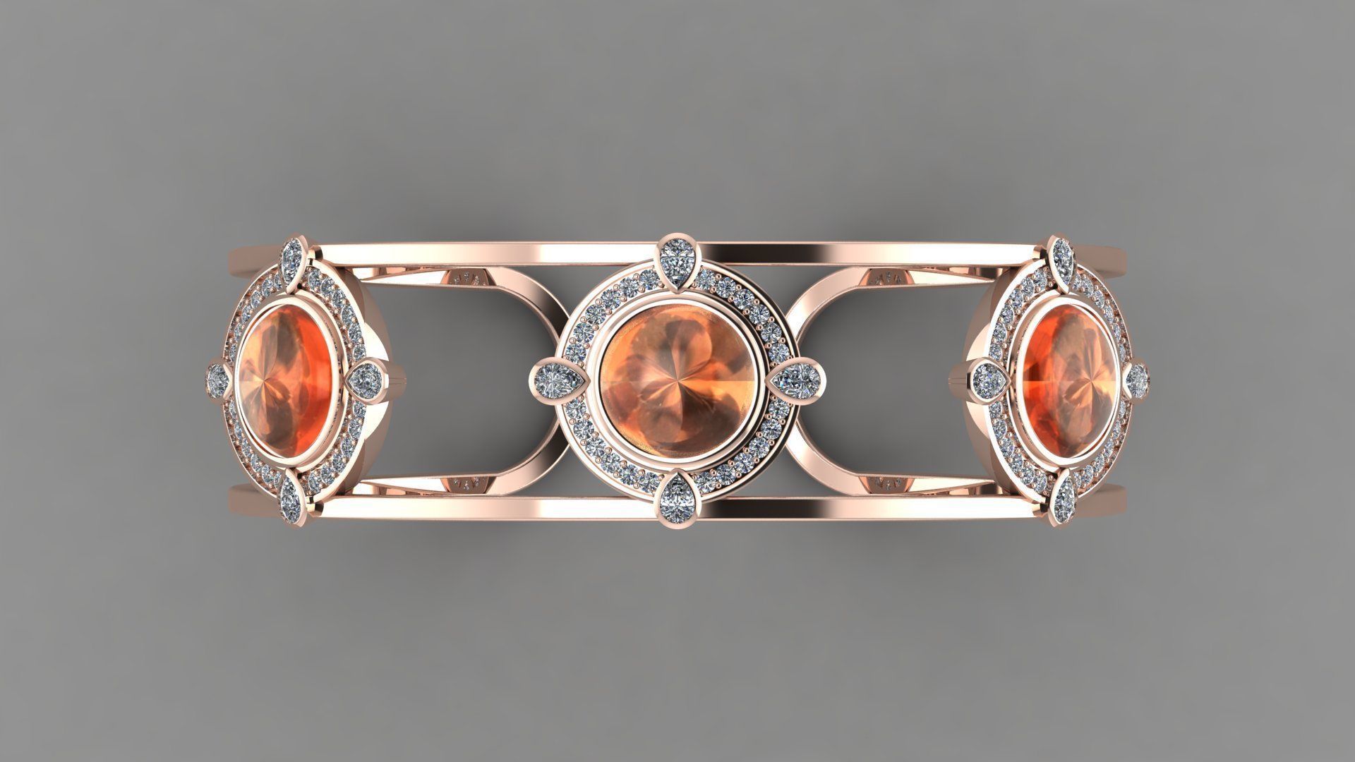 BPY-001 rose gold cuff ring with orange stones and diamonds 3D print model_2