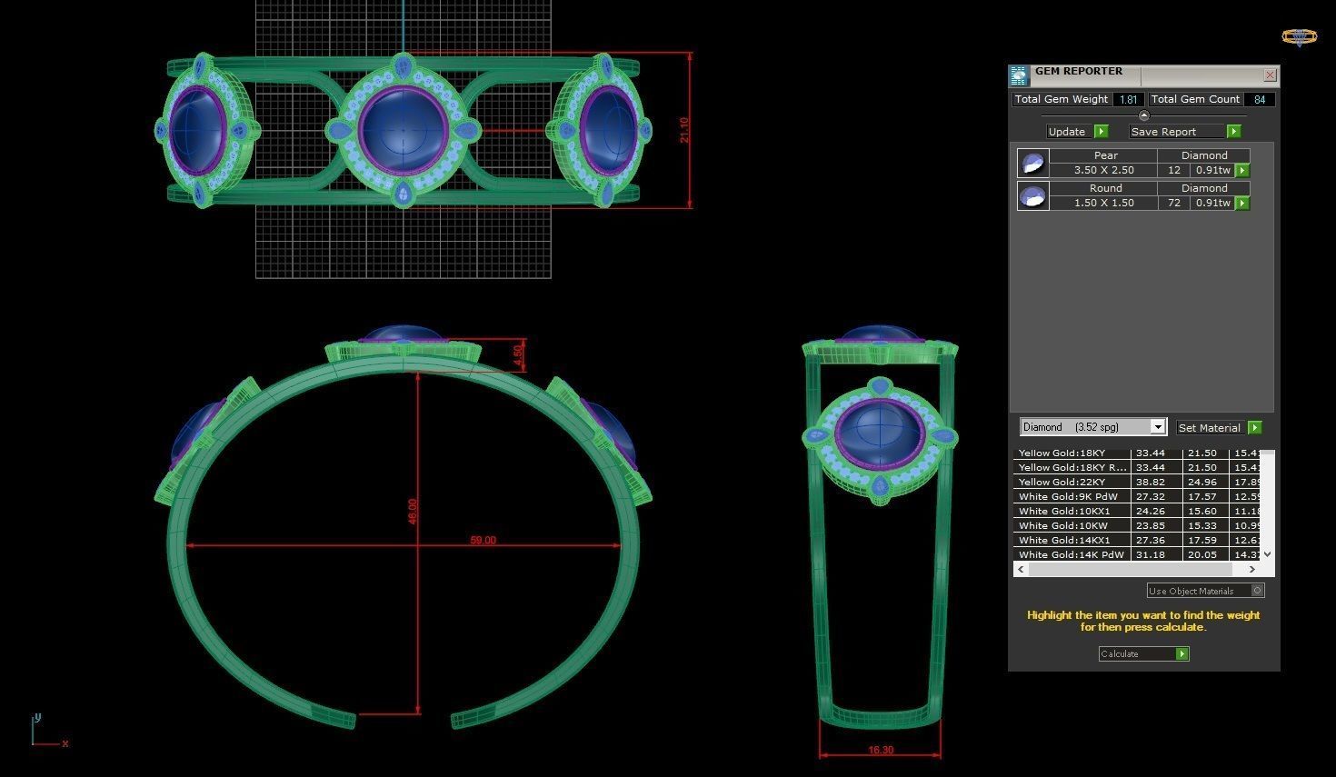 BPY-001 rose gold cuff ring with orange stones and diamonds 3D print model_9